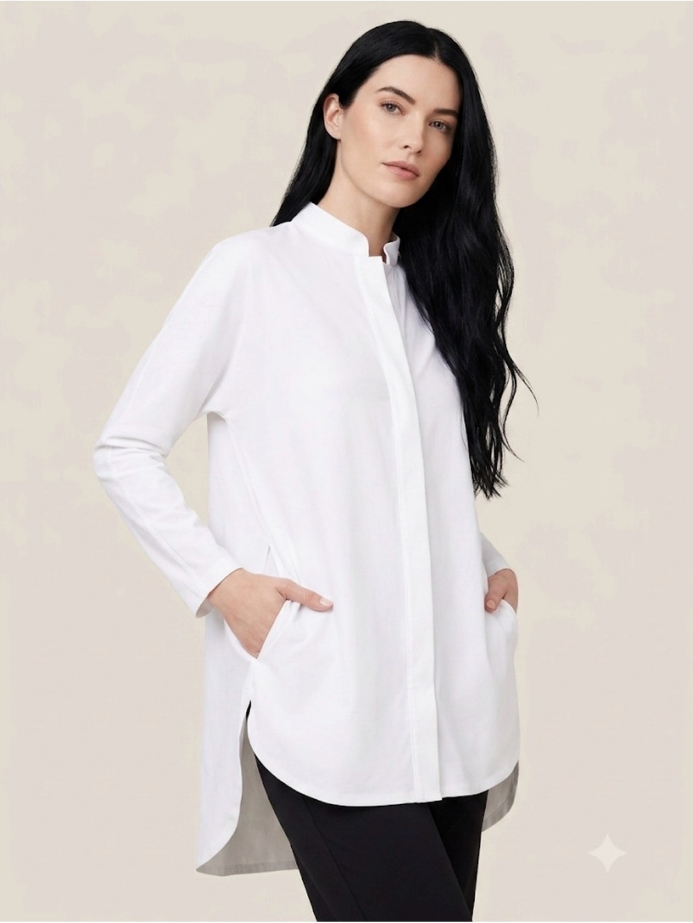 ADAY White Mandarin-Collar Longline Tunic